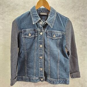 Relativity Denim Womens Jacket Motorcycle‎ Patches Blue Knit Sleeves Size S